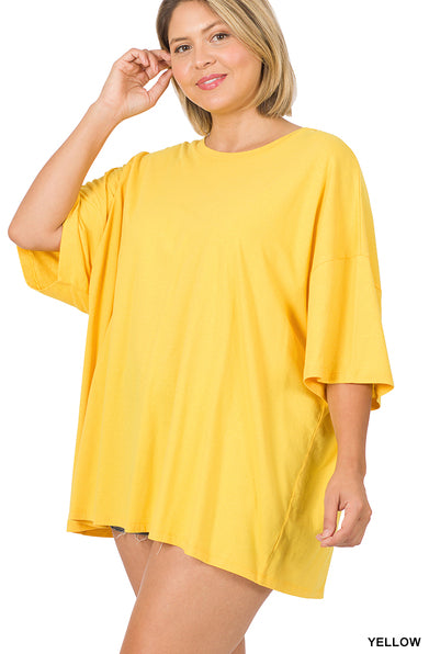 Zenana Cotton Drop Shoulder Boxy Tee- PLUS
