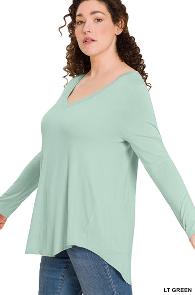 Zenana Luxe Perfect V-Neck LS Tee- PLUS