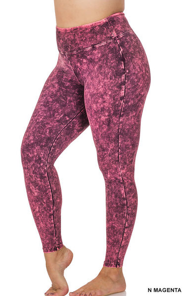 Zenana Mineral Washed Yoga Leggings- PLUS