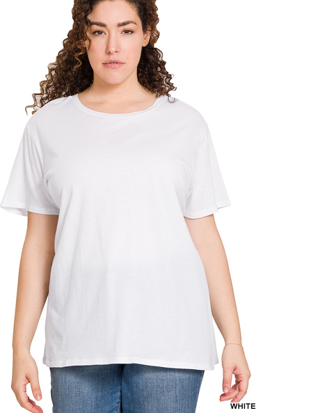 Zenana Cotton Round Neck Boyfriend Tee- PLUS