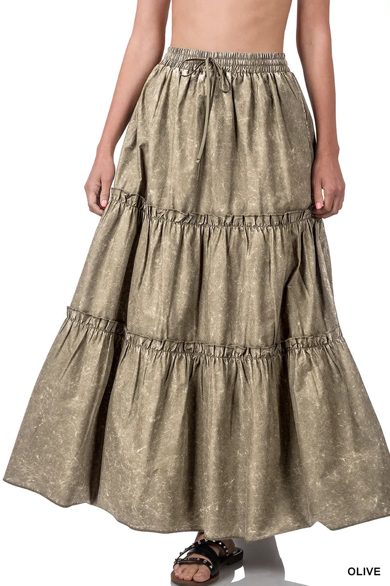 Zenana Acid Washed Boho Skirt- S-3X