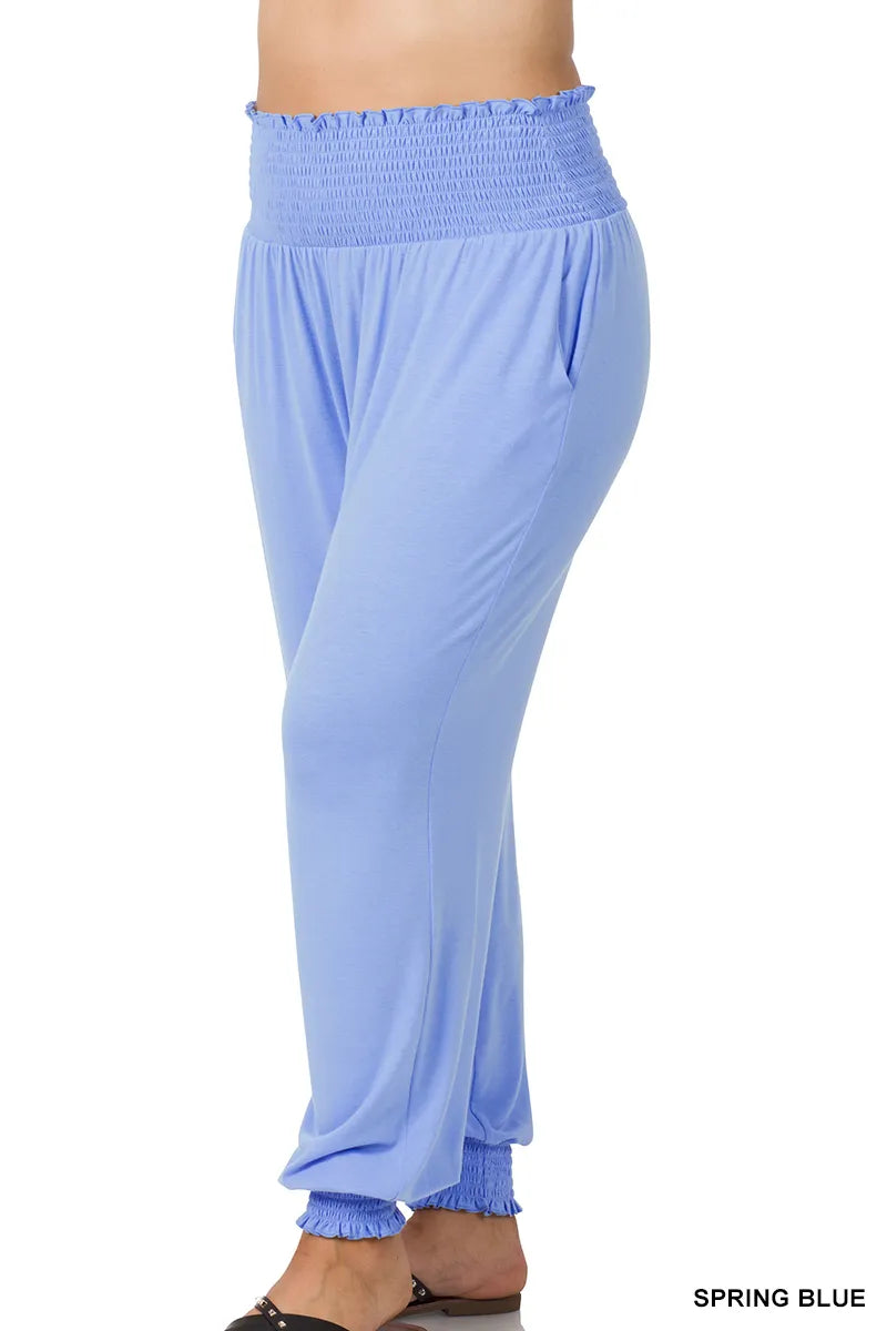Zenana Smocked Joggers- PLUS