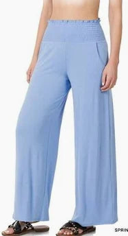 Zenana Smocked Waist Wide Leg Loungers- PLUS