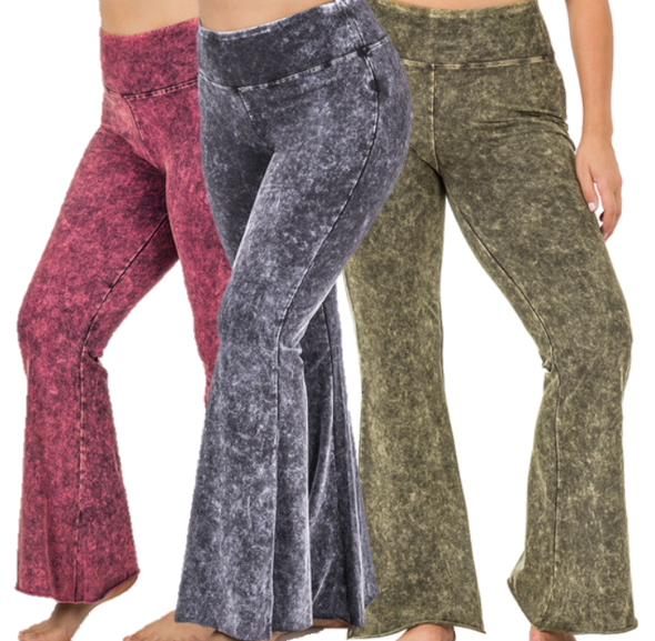 Zenana Mineral Washed Raw Hem Flares- PLUS