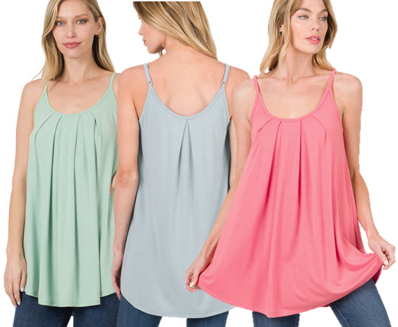 Zenana Pleated Adjustable Strap Cami- S-XL