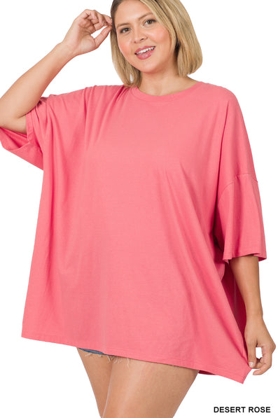 Zenana Cotton Drop Shoulder Boxy Tee- PLUS