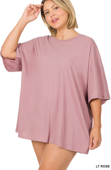 Zenana Cotton Drop Shoulder Boxy Tee- PLUS