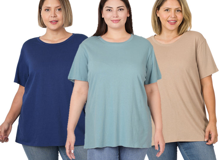 Zenana Cotton Round Neck Boyfriend Tee- PLUS