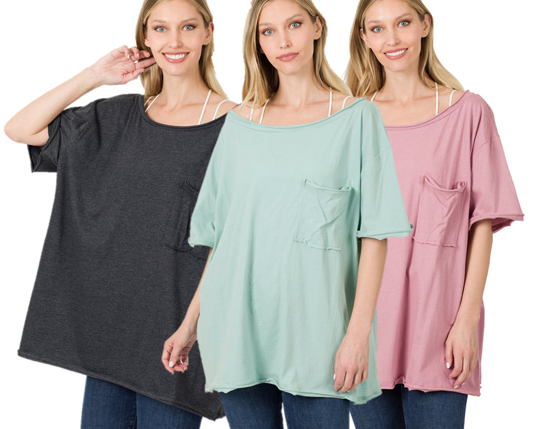 Zenana Oversized Boat Neck Tee- XS-XL