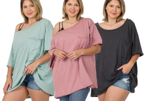 Zenana Oversized Boat Neck Tee- PLUS