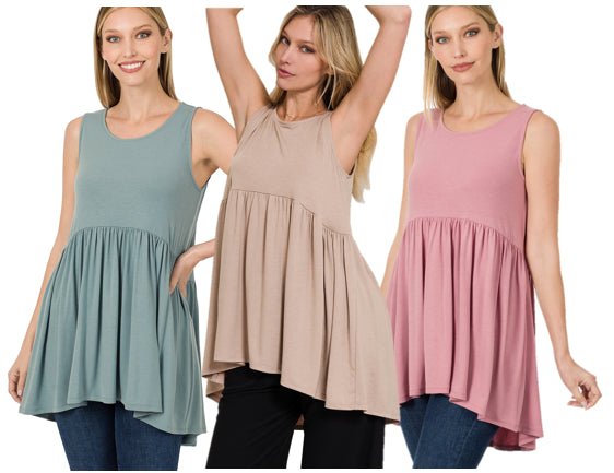 Zenana Sleeveless Babydoll Tee- S-XL