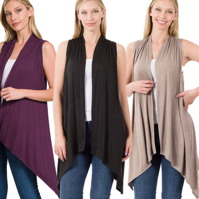 Zenana Draped Sleeveless Cardigan- S-XL