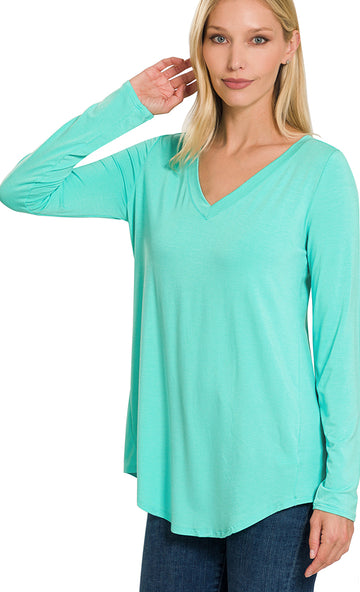 Zenana Luxe Perfect V-Neck LS Tee- S-XL