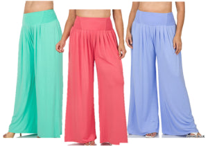 Zenana Smocked Waist Wide Leg Loungers- PLUS
