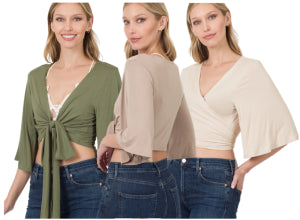 Zenana Luxe Front Tie Cropped Cardigan- S-XL