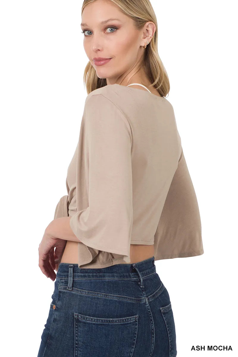 Zenana Luxe Front Tie Cropped Cardigan- S-XL