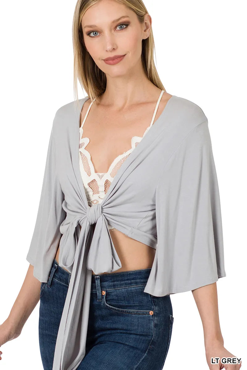 Zenana Luxe Front Tie Cropped Cardigan- S-XL