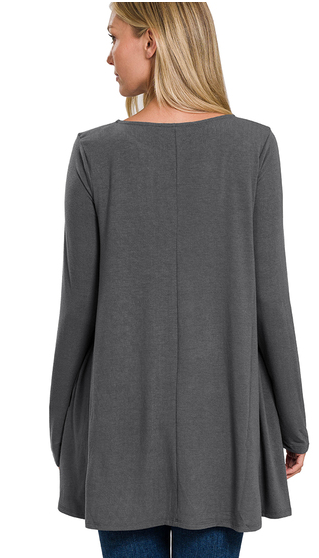 Zenana Long Sleeve Pocket Tunic Top