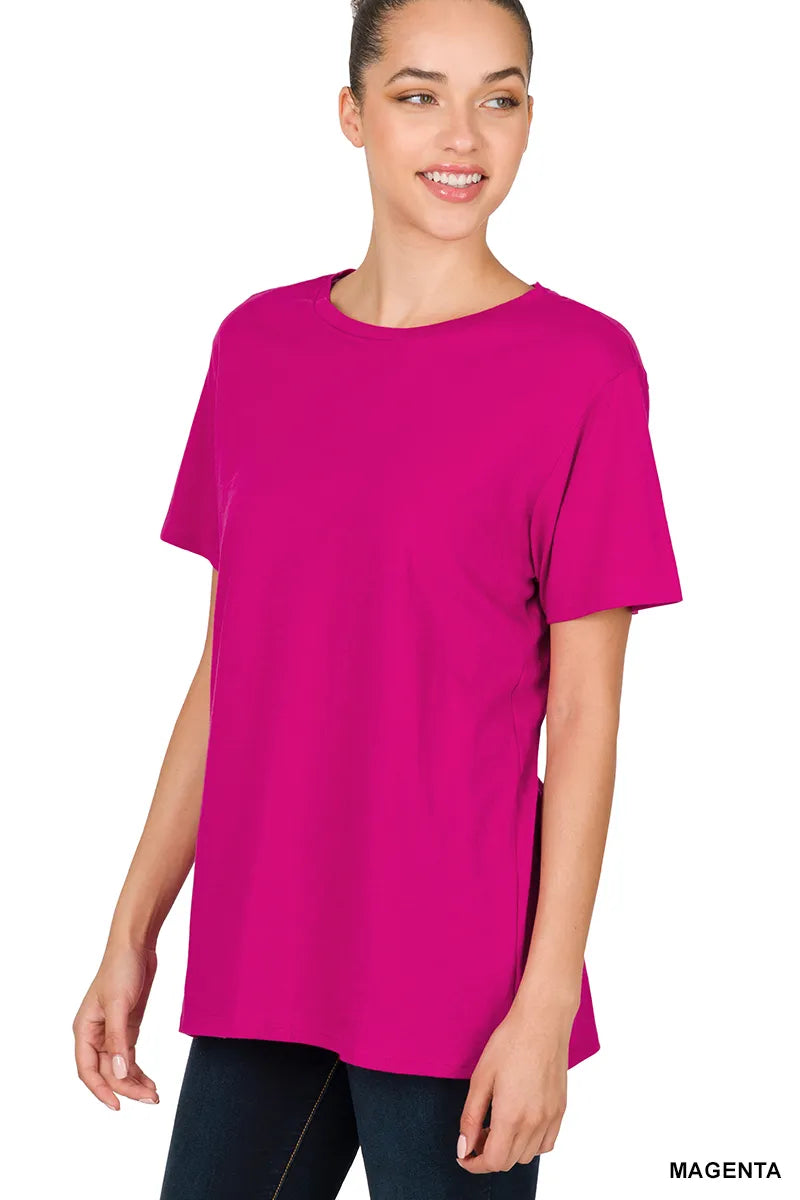 Zenana Cotton Round Neck Boyfriend Tee- S-XL