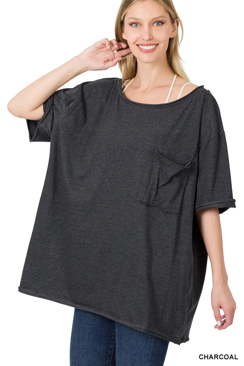 Zenana Oversized Boat Neck Tee- XS-XL