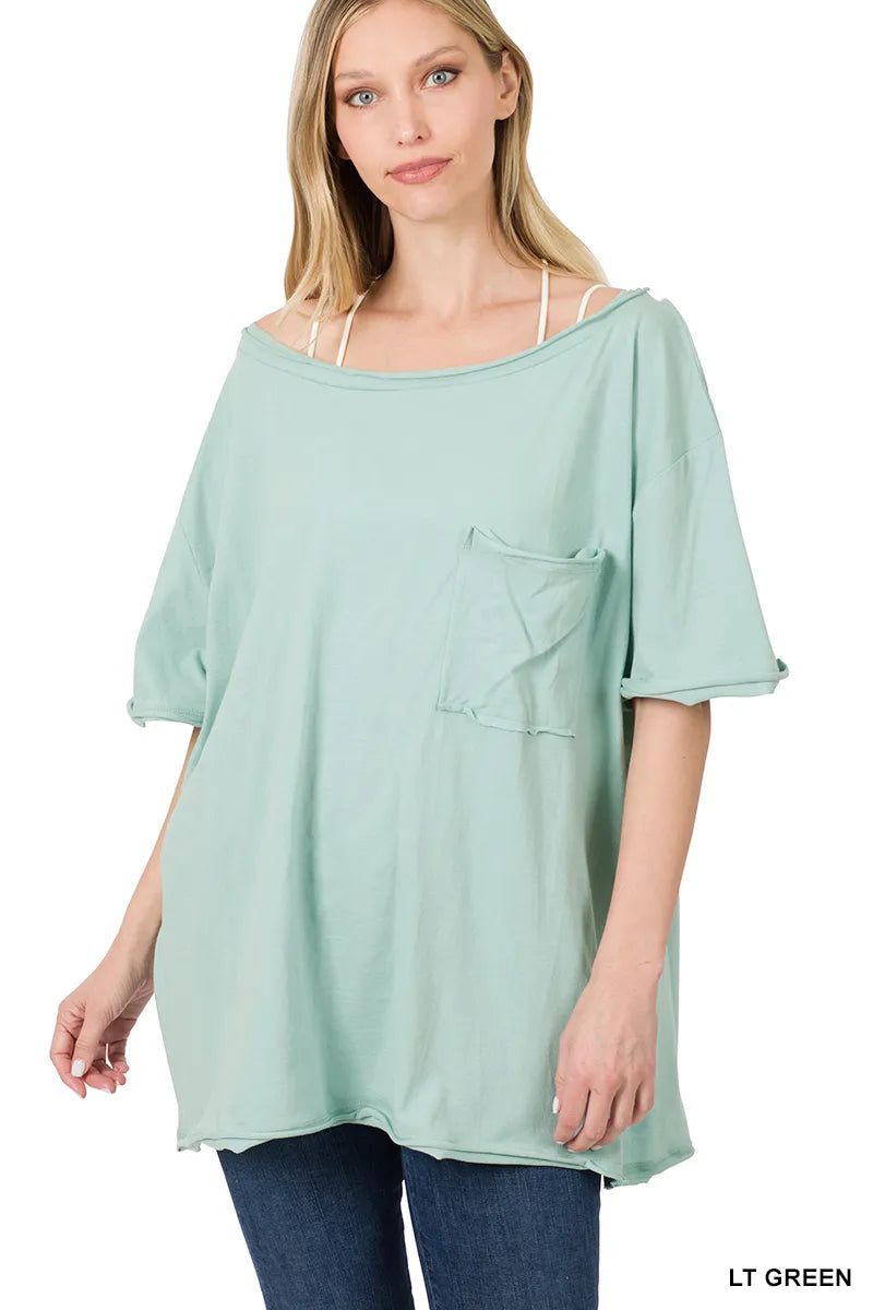Zenana Oversized Boat Neck Tee- XS-XL