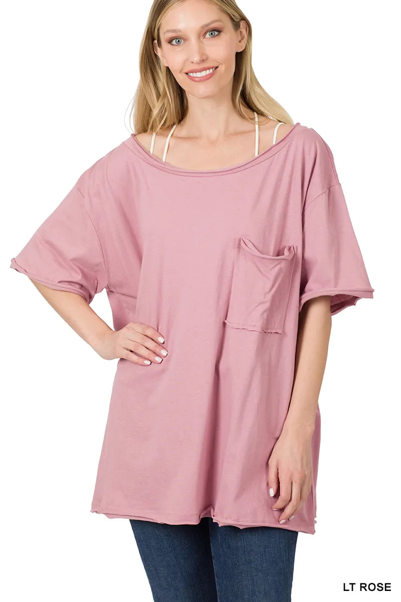 Zenana Oversized Boat Neck Tee- XS-XL