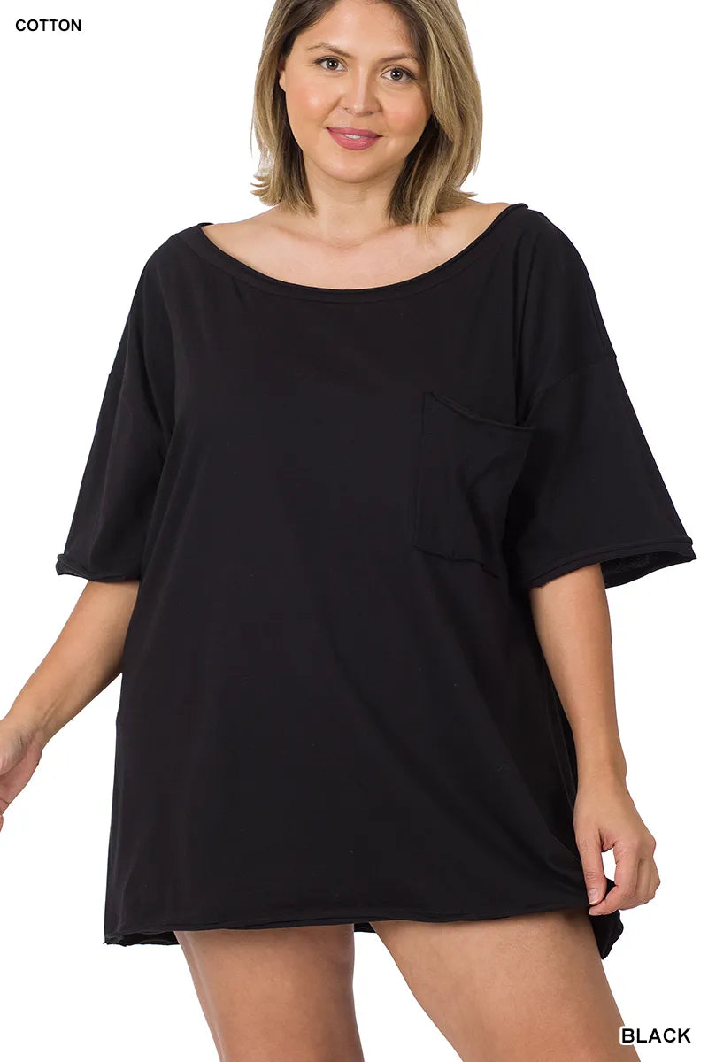 Zenana Oversized Boat Neck Tee- PLUS