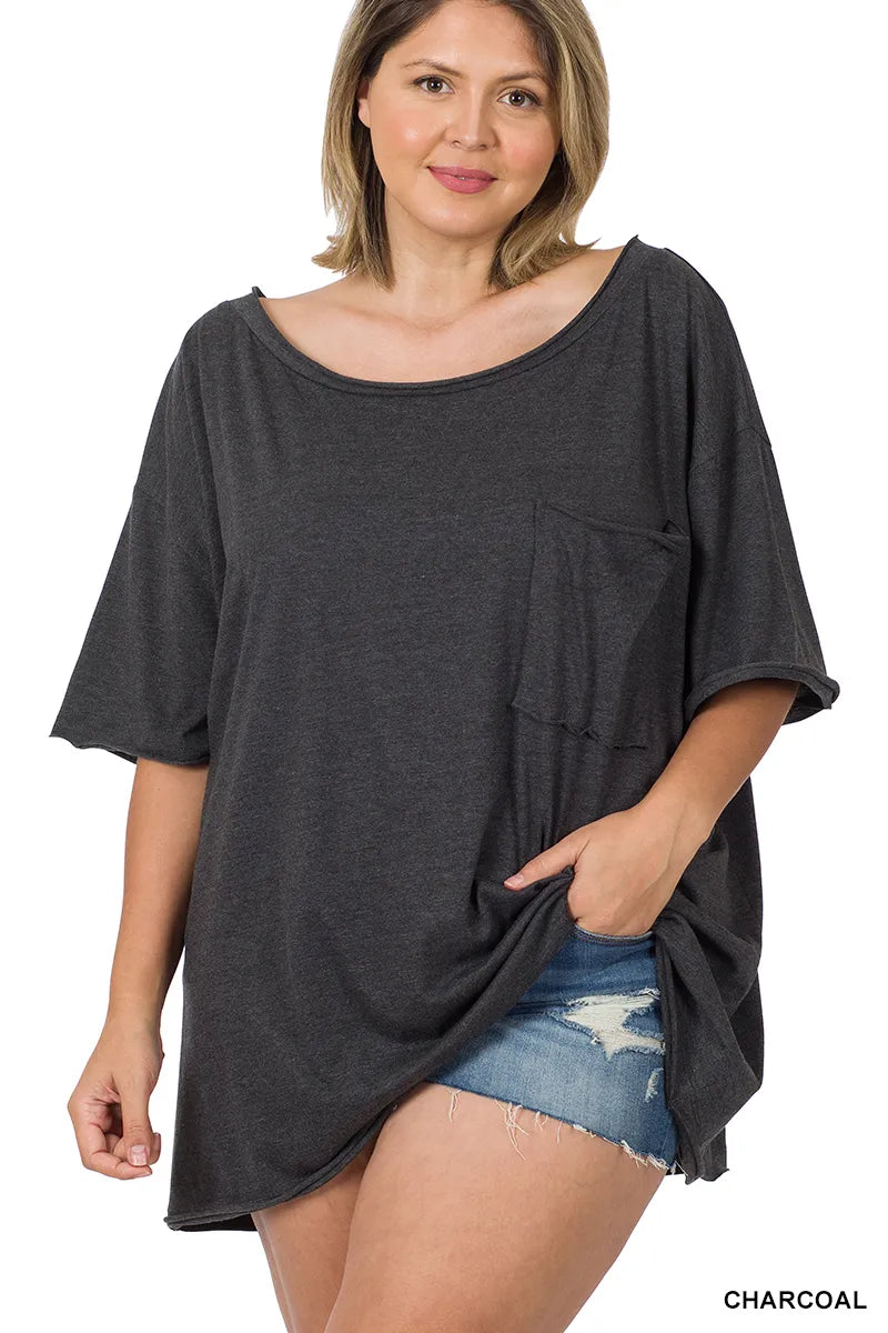 Zenana Oversized Boat Neck Tee- PLUS