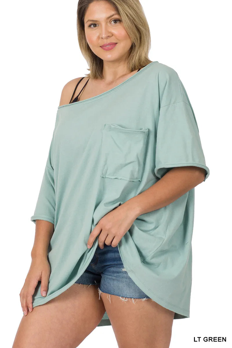 Zenana Oversized Boat Neck Tee- PLUS