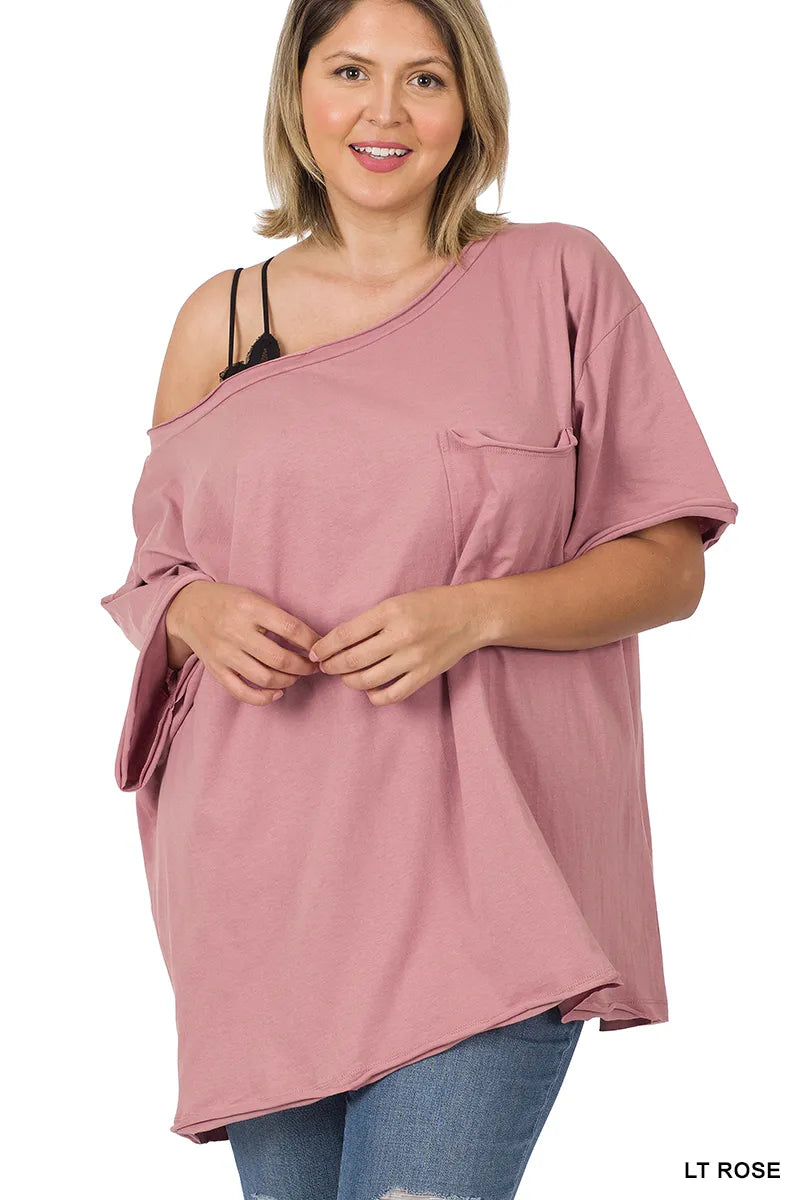 Zenana Oversized Boat Neck Tee- PLUS