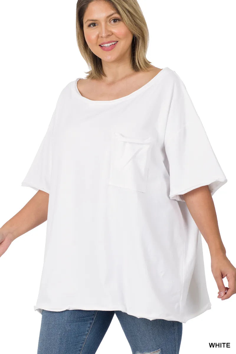 Zenana Oversized Boat Neck Tee- PLUS