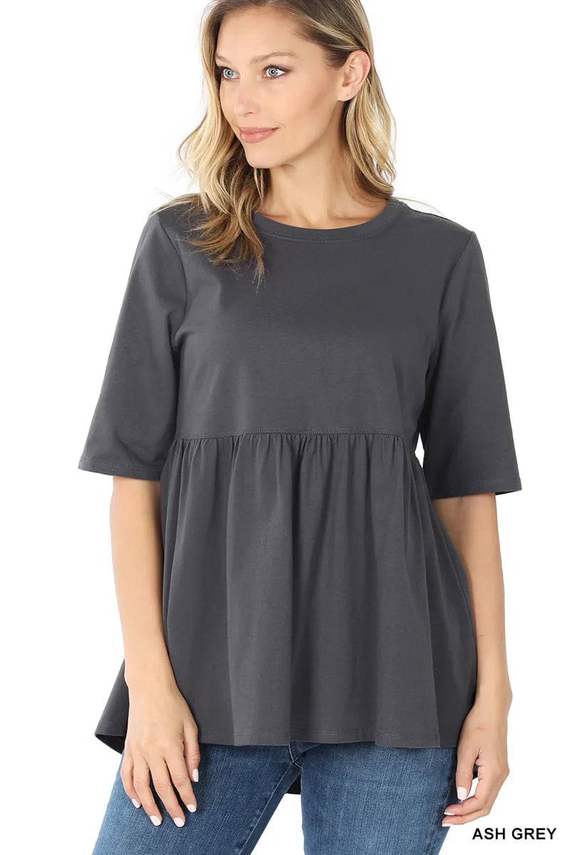 Zenana Half Sleeve Babydoll Tee- S-XL