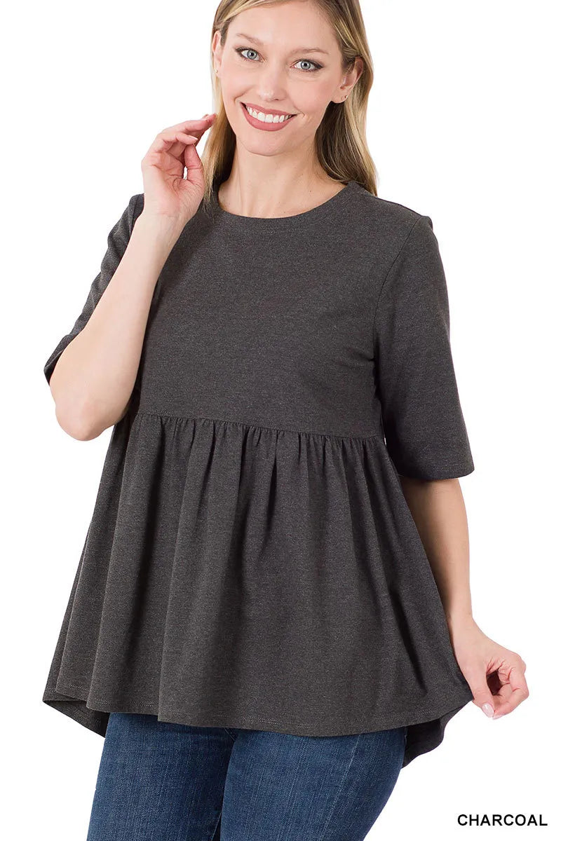 Zenana Half Sleeve Babydoll Tee- S-XL