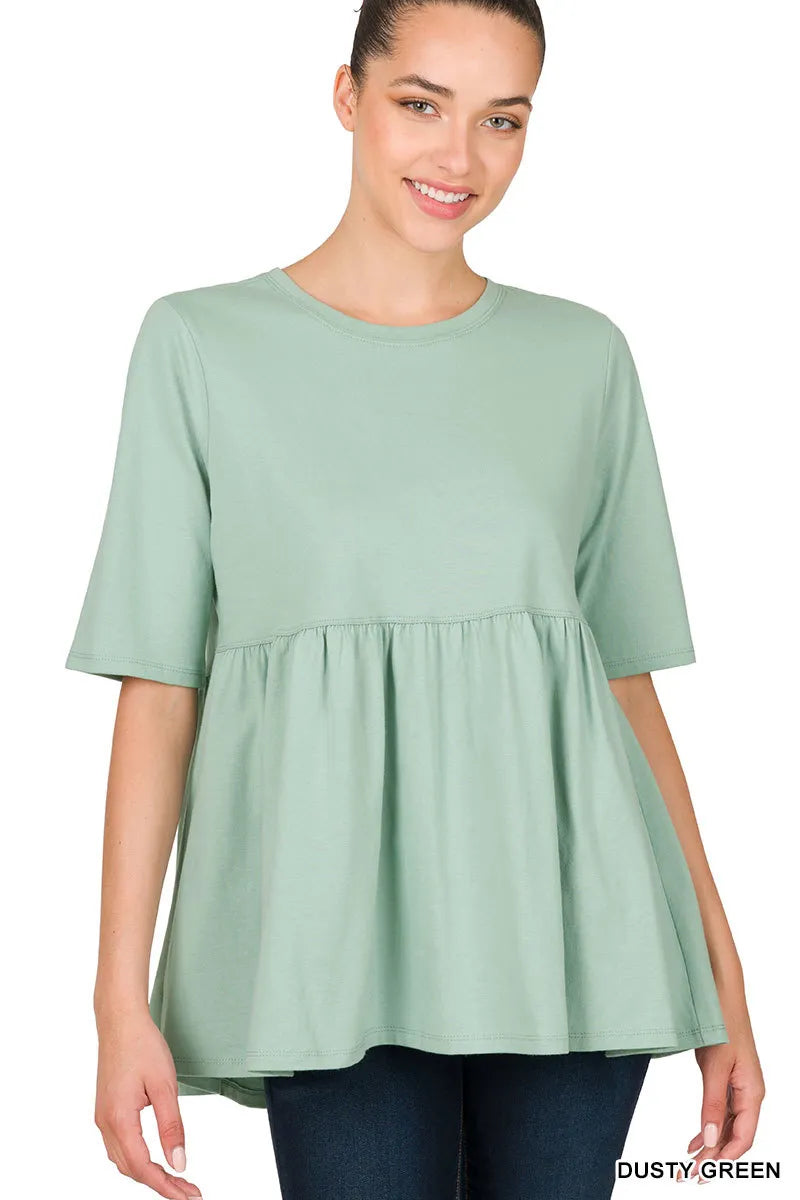 Zenana Half Sleeve Babydoll Tee- S-XL
