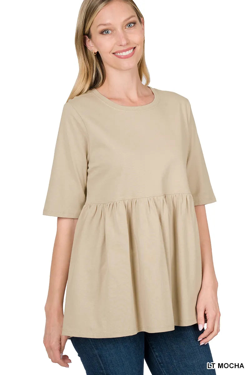 Zenana Half Sleeve Babydoll Tee- S-XL