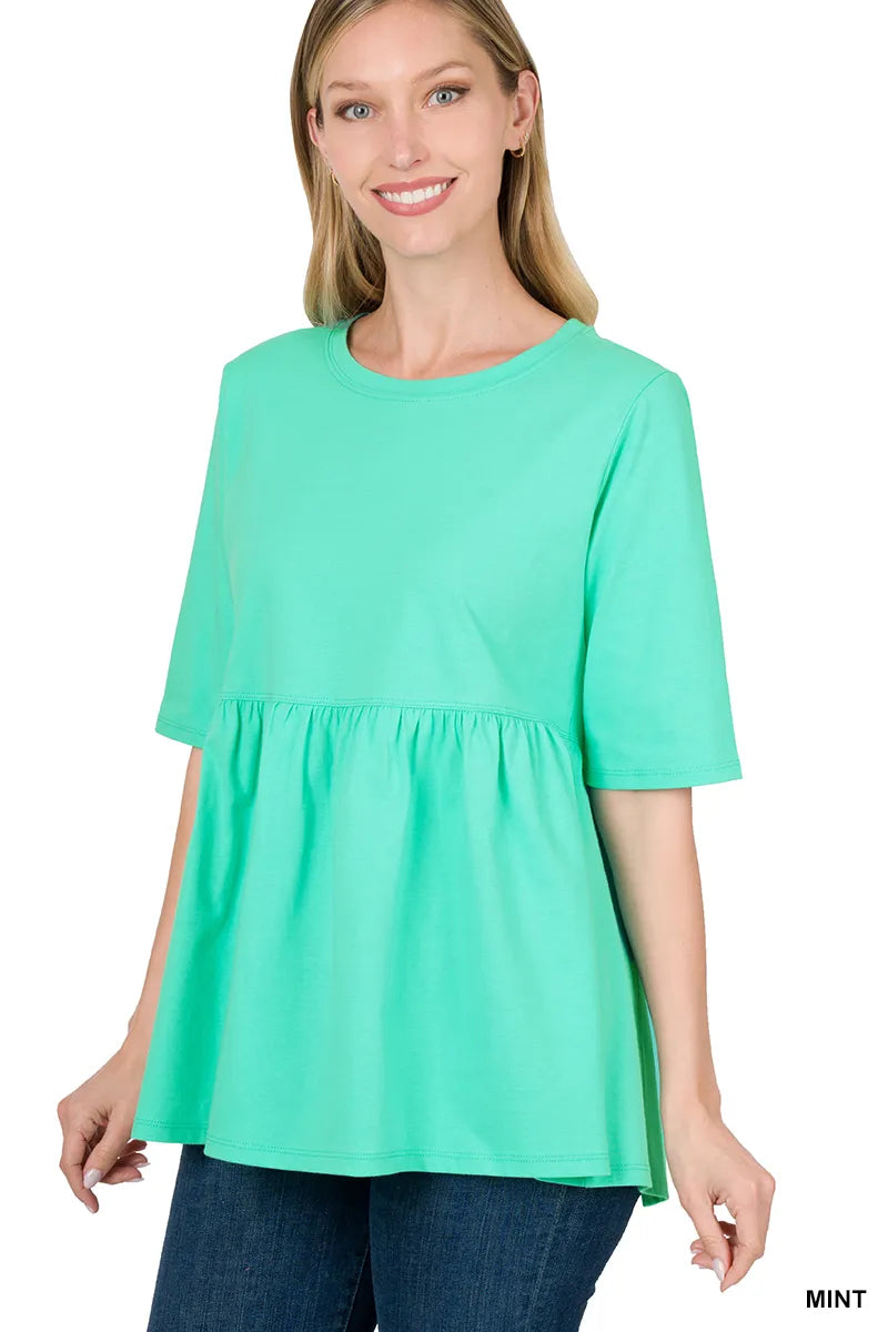 Zenana Half Sleeve Babydoll Tee- S-XL