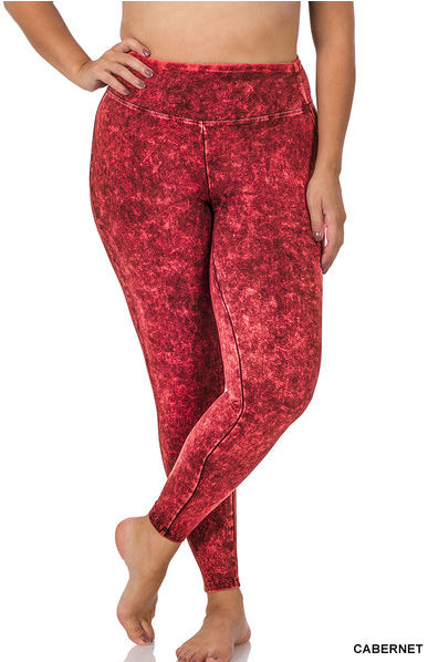 Zenana Mineral Washed Yoga Leggings- PLUS