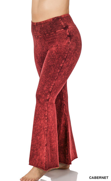 Zenana Mineral Washed Raw Hem Flares- PLUS