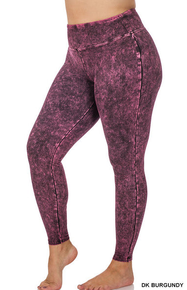 Zenana Mineral Washed Yoga Leggings- PLUS