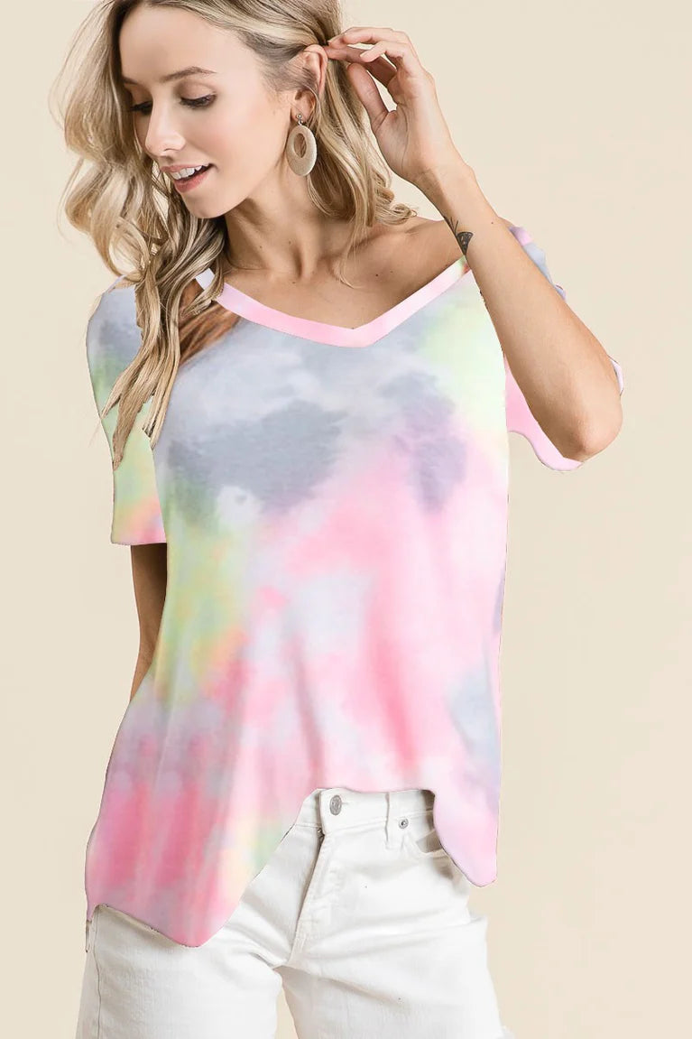 BiBi Tie Dye Jersey V-Neck Top S-XL