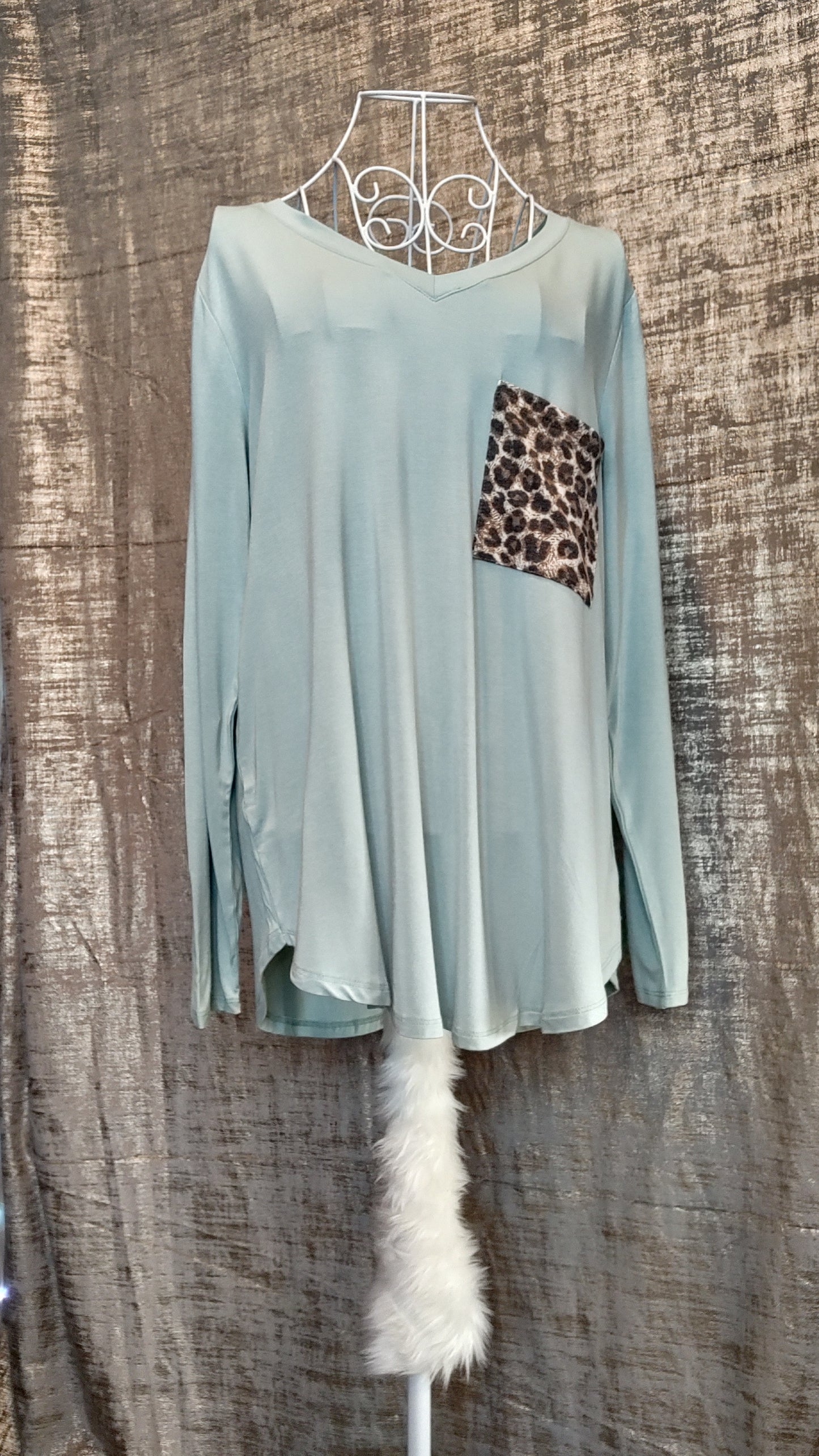 Zenana Luxe Perfect LS Leopard Pocket Tee- S-XL