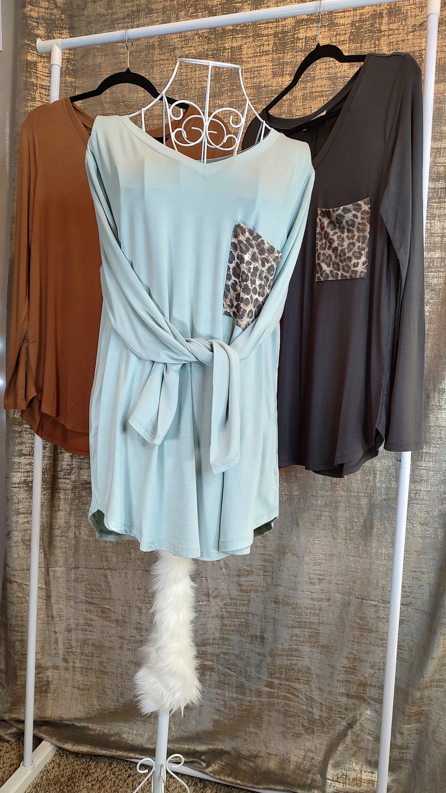 Zenana Luxe Perfect LS Leopard Pocket Tee- S-XL