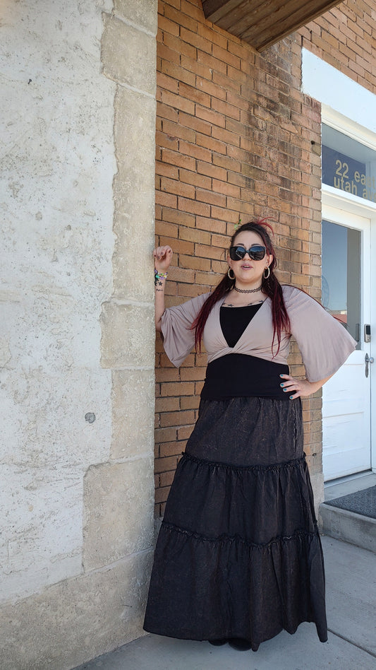 Zenana Acid Washed Boho Skirt- S-3X