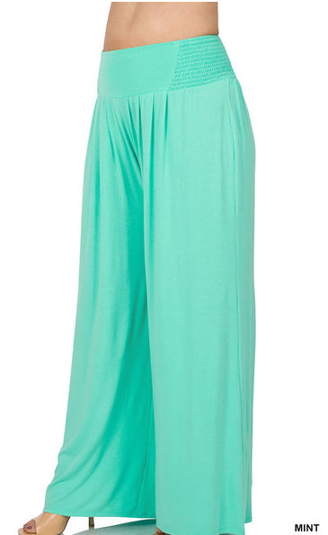 Zenana Smocked Waist Wide Leg Loungers- PLUS