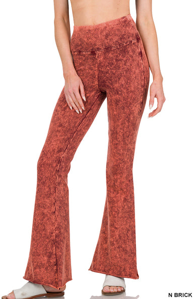 Zenana Mineral Washed Raw Hem Flares- S-XL