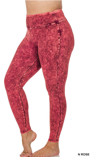 Zenana Mineral Washed Yoga Leggings- PLUS