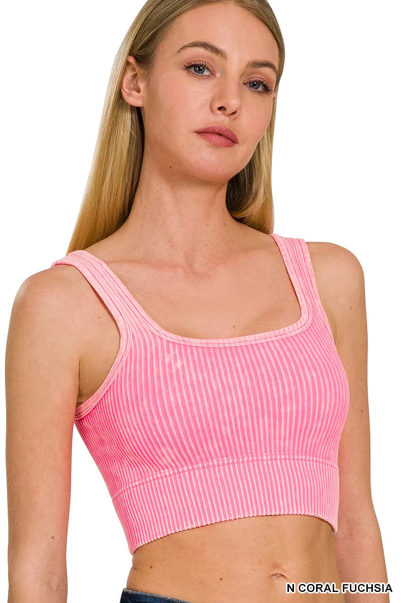 Zenana Reversible Mineral Washed Seamless Cropped Cami- S-XL