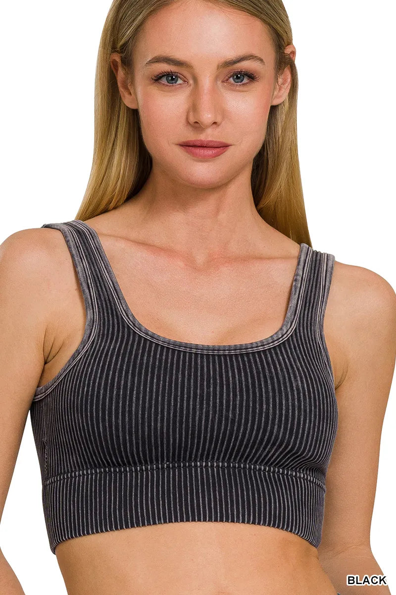 Zenana Mineral Washed Ribbed Bralette- S-XL
