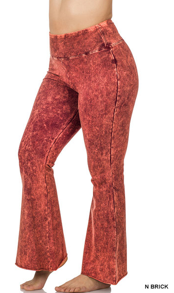 Zenana Mineral Washed Raw Hem Flares- PLUS