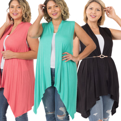 Zenana Draped Sleeveless Cardigan- PLUS